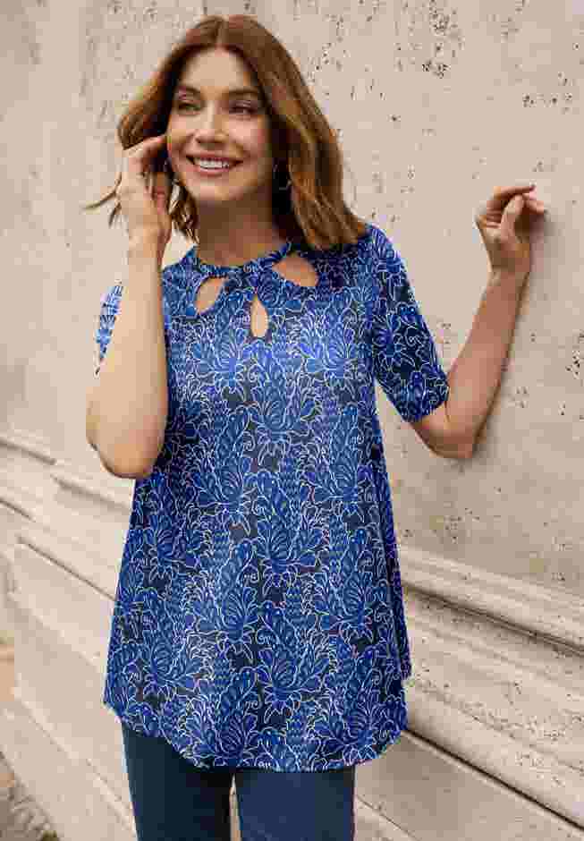 Stretch Knit Cutout Swing Tunic image number 0