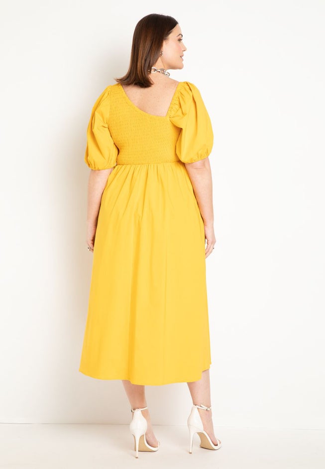 Smocked Bodice Asym Neck Dress image number null