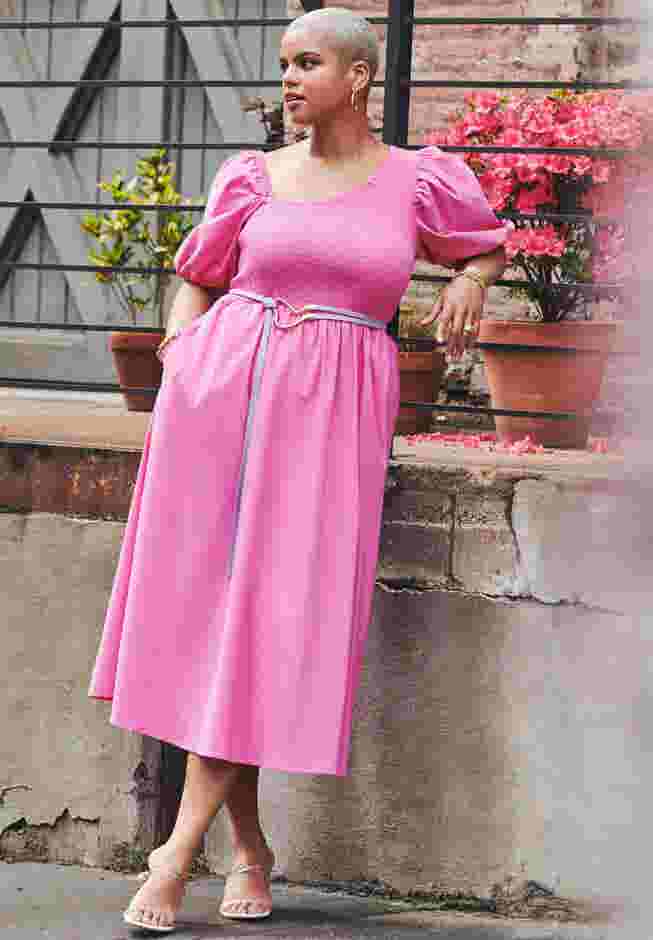 Smocked Bodice Asym Neck Dress image number 3