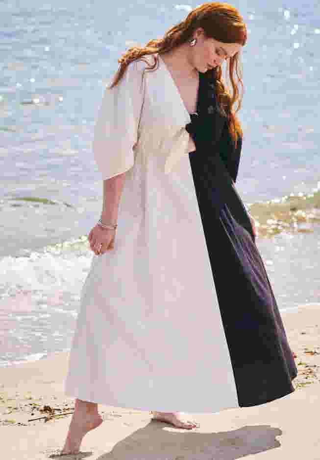 Two-Tone Linen Dress With Tie Front image number 0