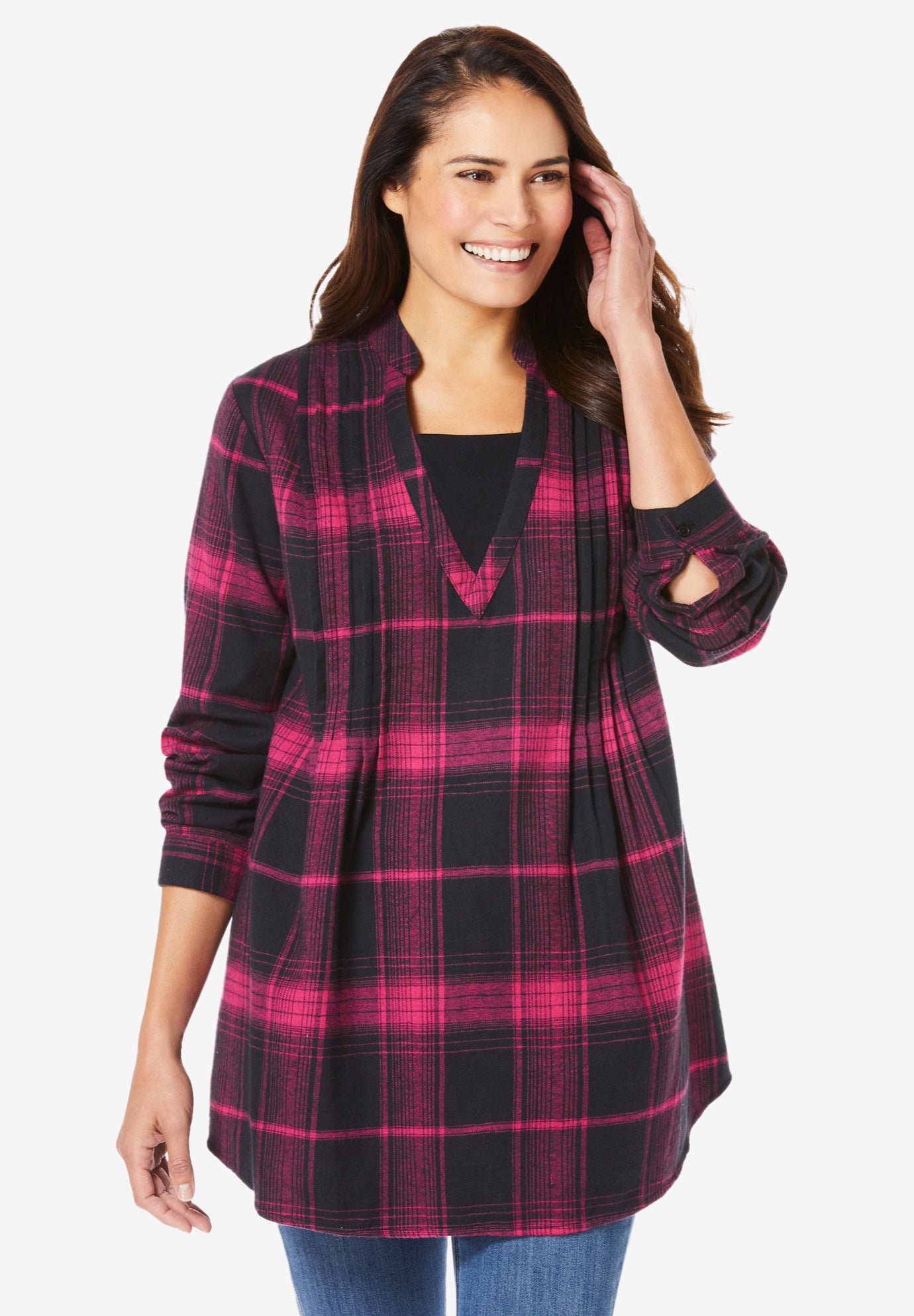 Flannel Tunic With Layered Look image number 2