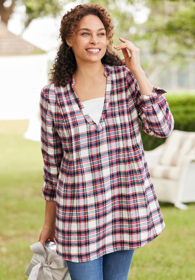 Flannel Tunic With Layered Look image number 4