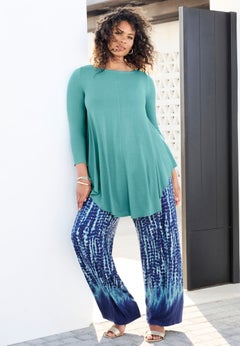 Plus Size Boatneck Swing Ultra Drape Tunic Top