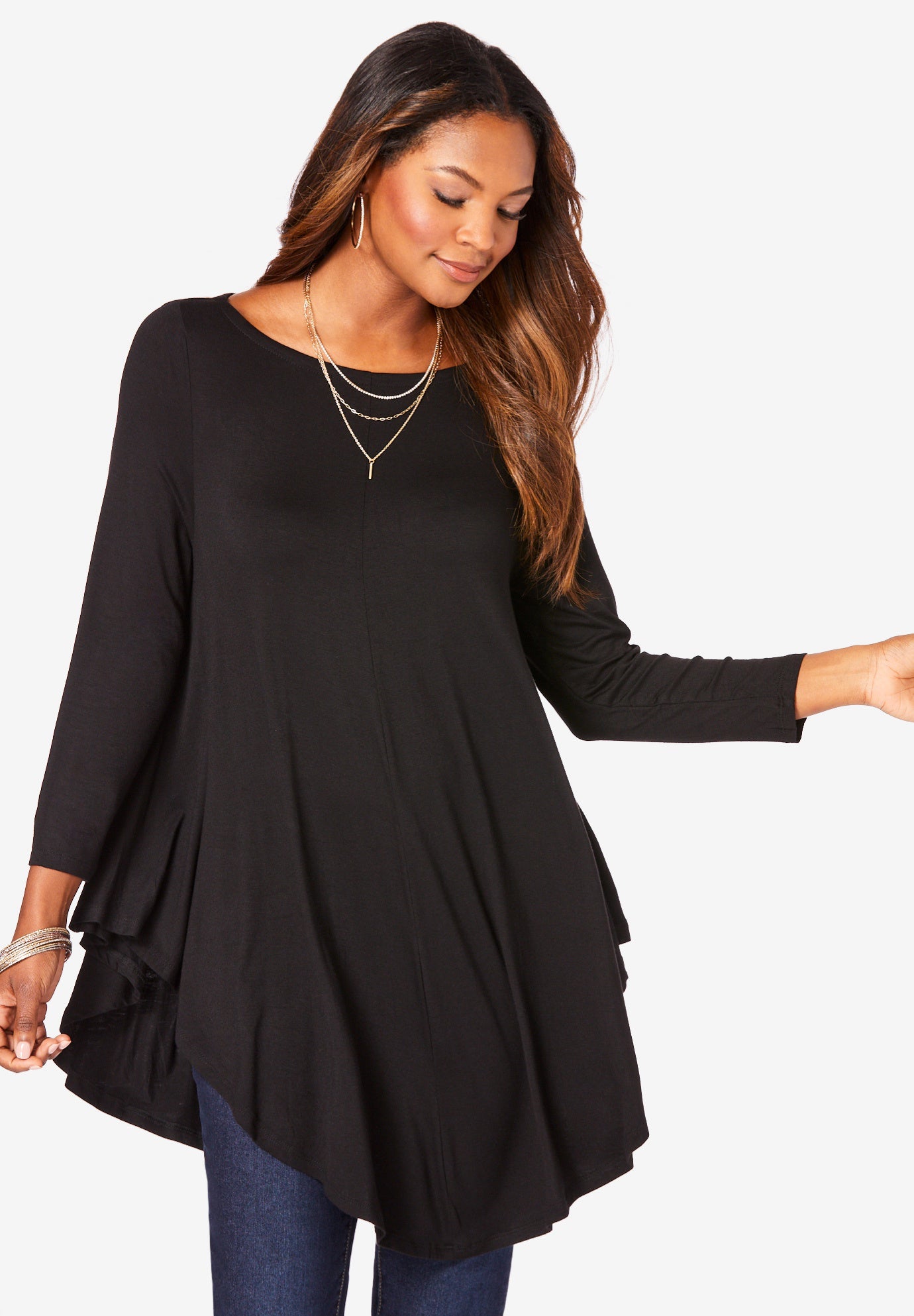 Plus Size Boatneck Swing Ultra Drape Tunic Top image number 0