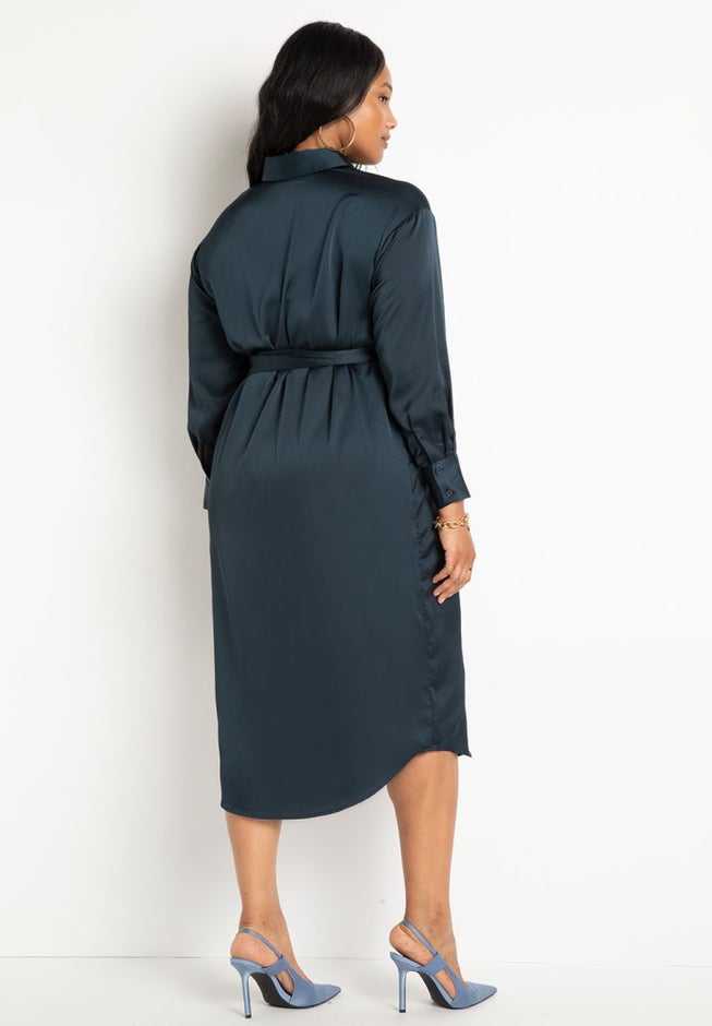 Satin Button Down Maxi Shirtdress image number 2