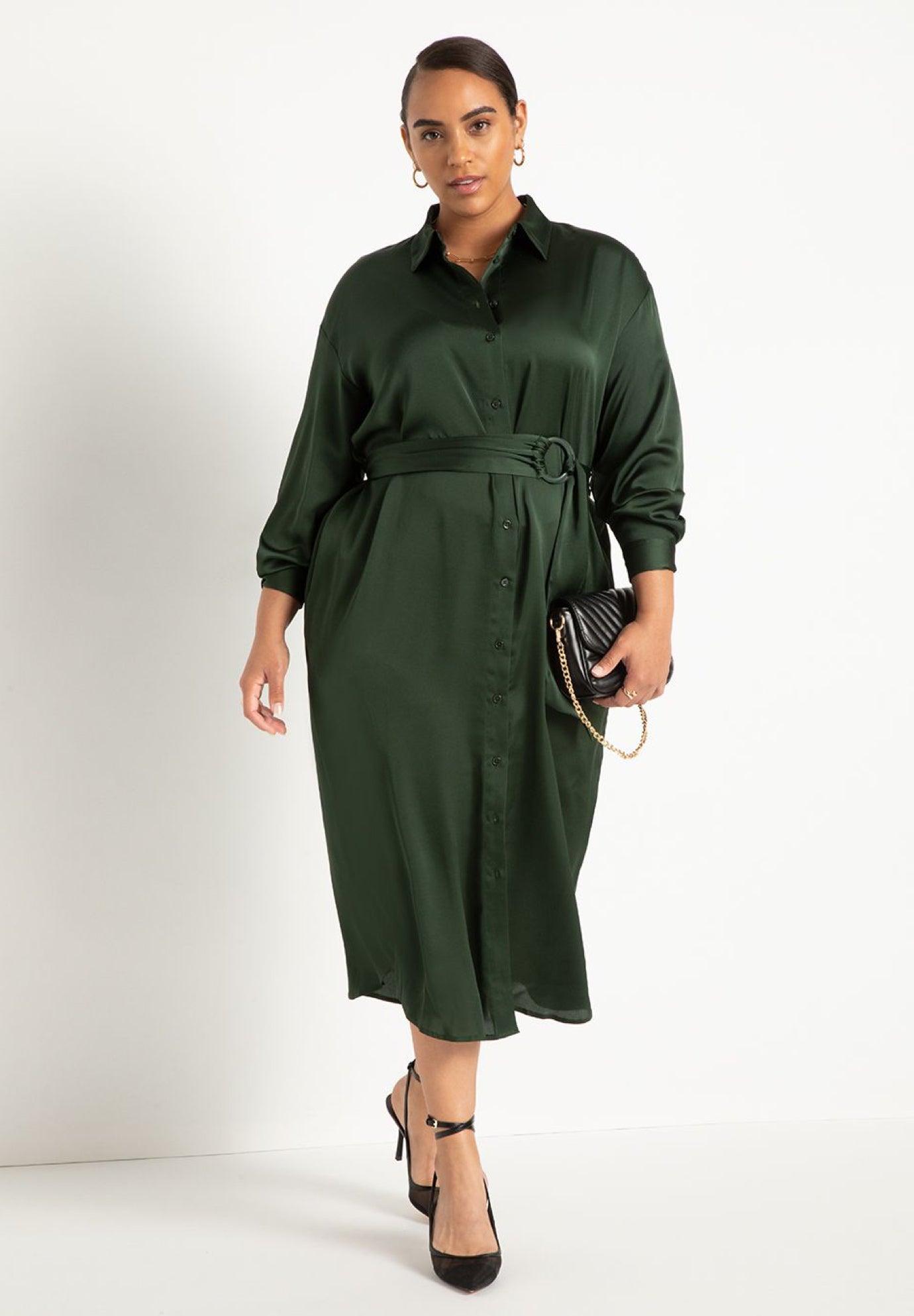 Satin Button Down Maxi Shirtdress image number 0