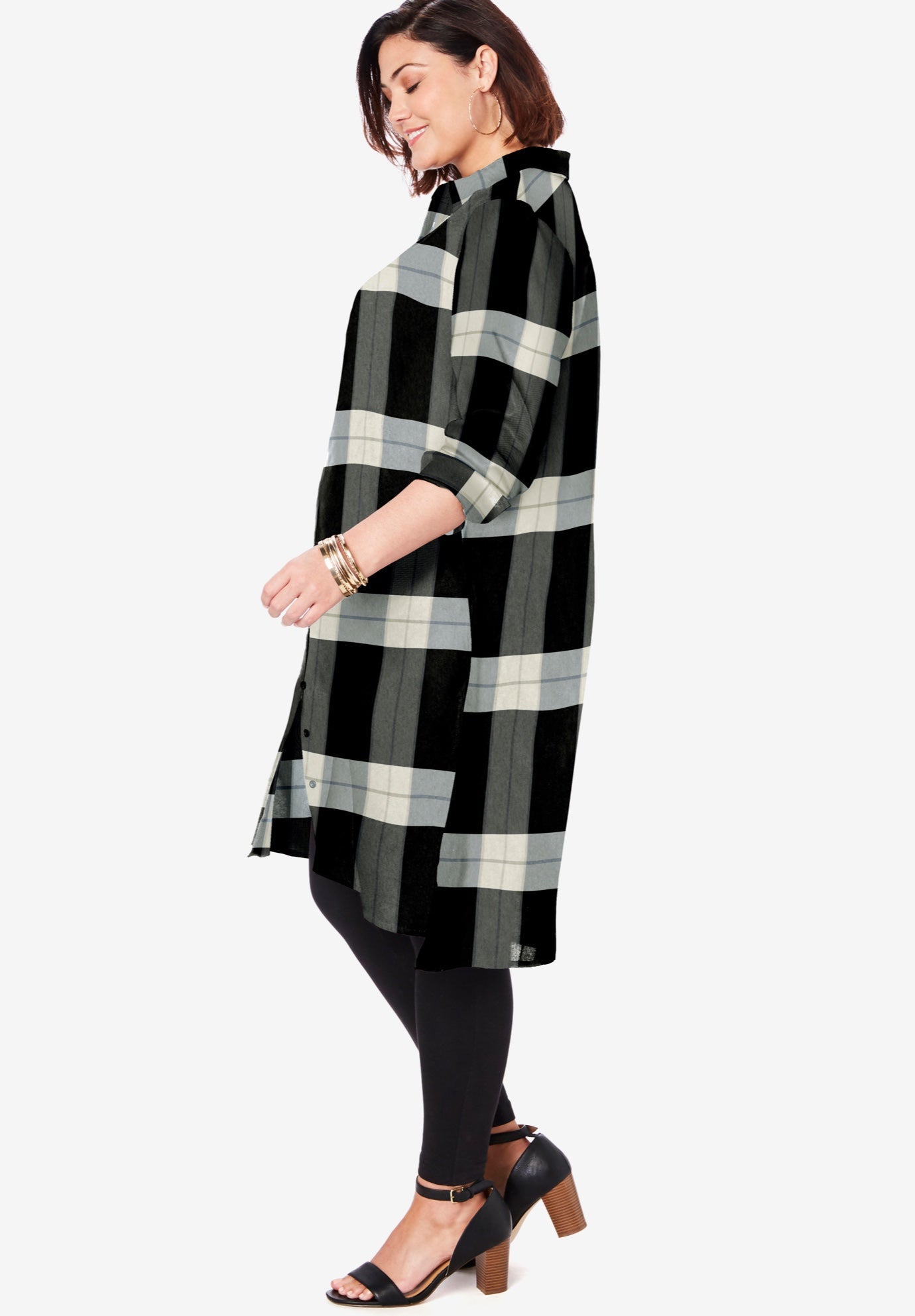 Plaid Button Front Ultra Tunic image number 2