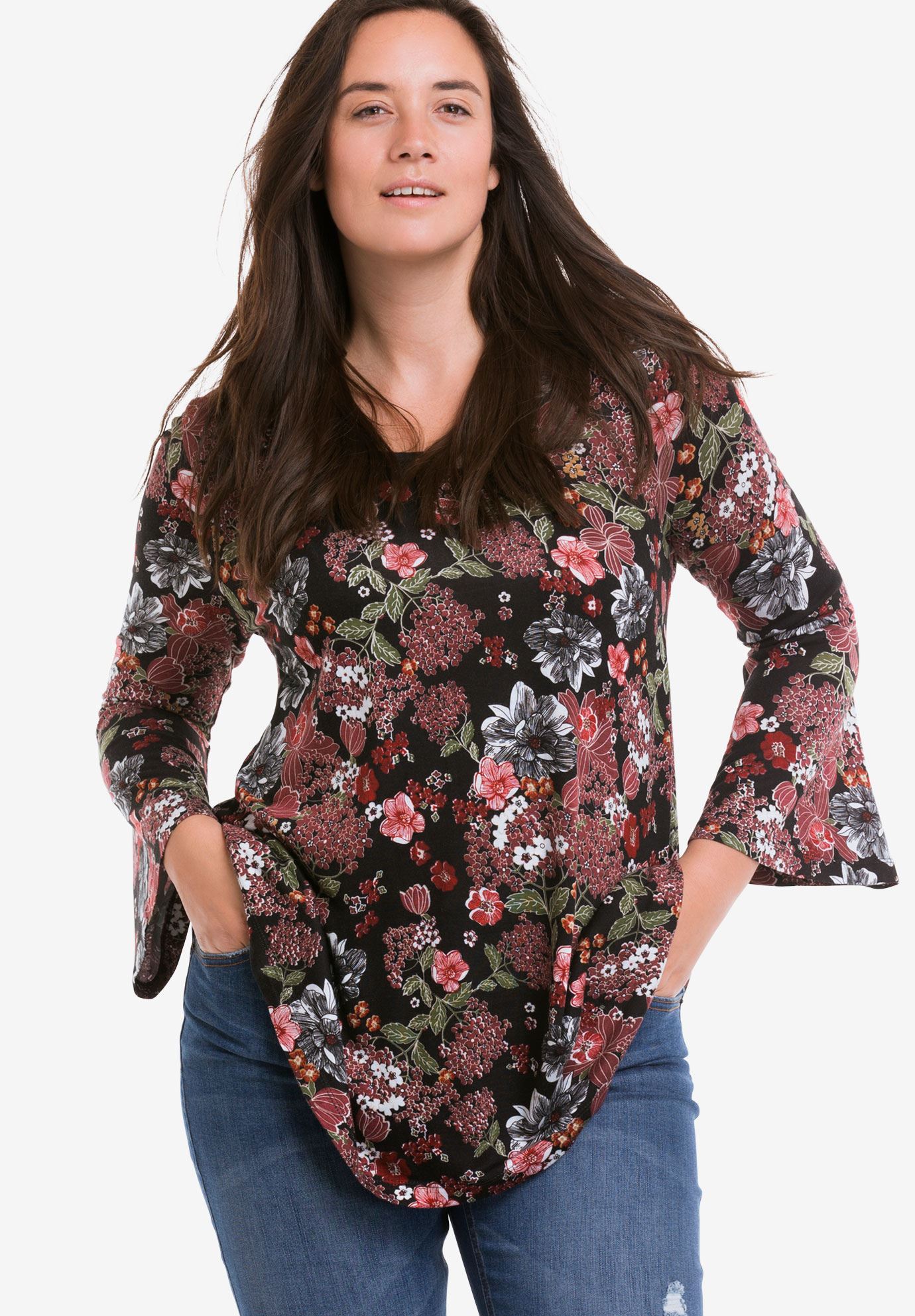 Bell Sleeve A-Line Knit Tunic image number 0