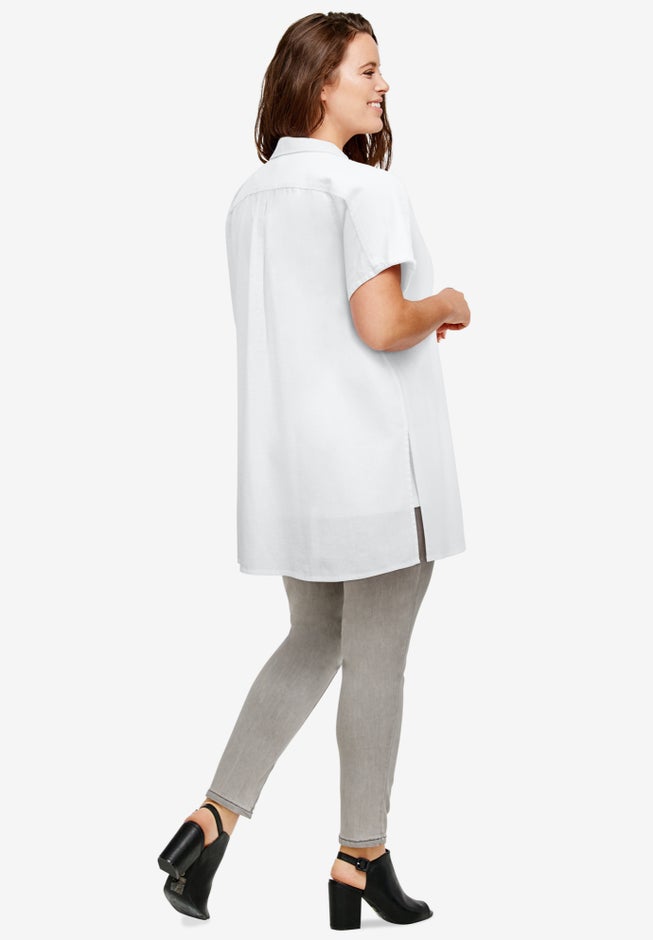 Linen-Blend Button Front Tunic image number 1