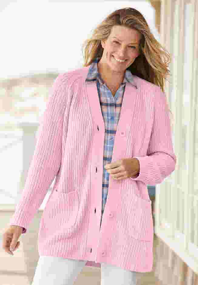 Button-Front Shaker Cardigan image number 6