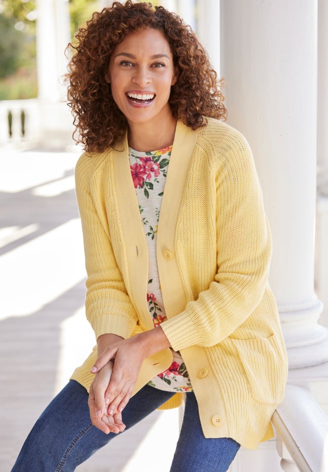 Button-Front Shaker Cardigan Sweater image number 7