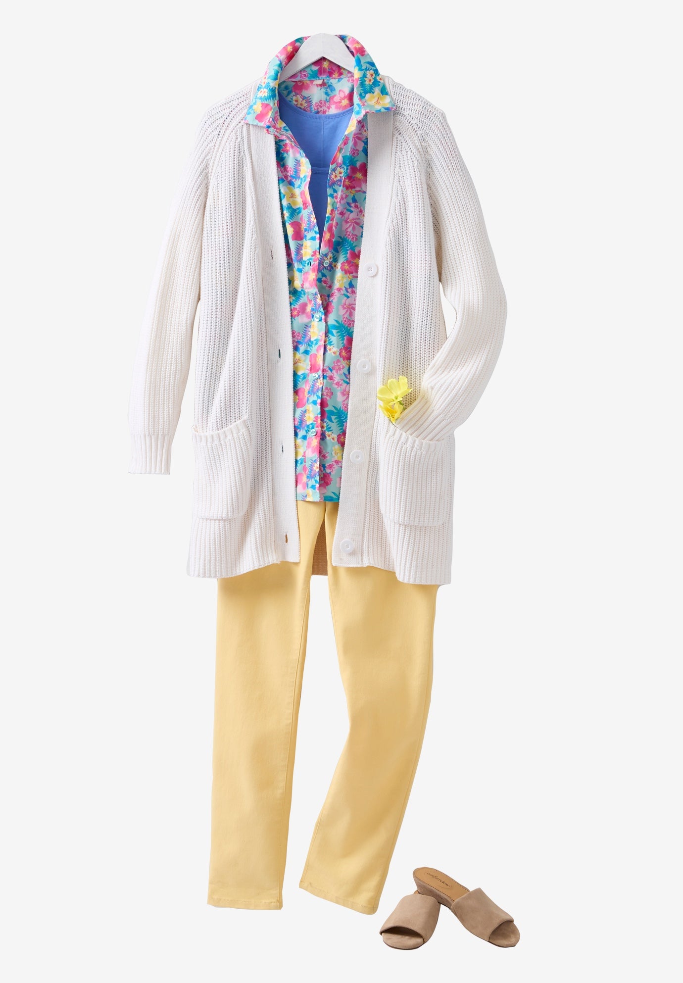 Button-Front Shaker Cardigan image number 3