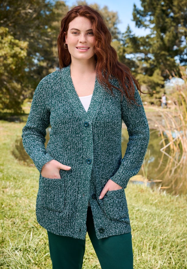 Shaker Button-Front Cardigan Sweater image number 4
