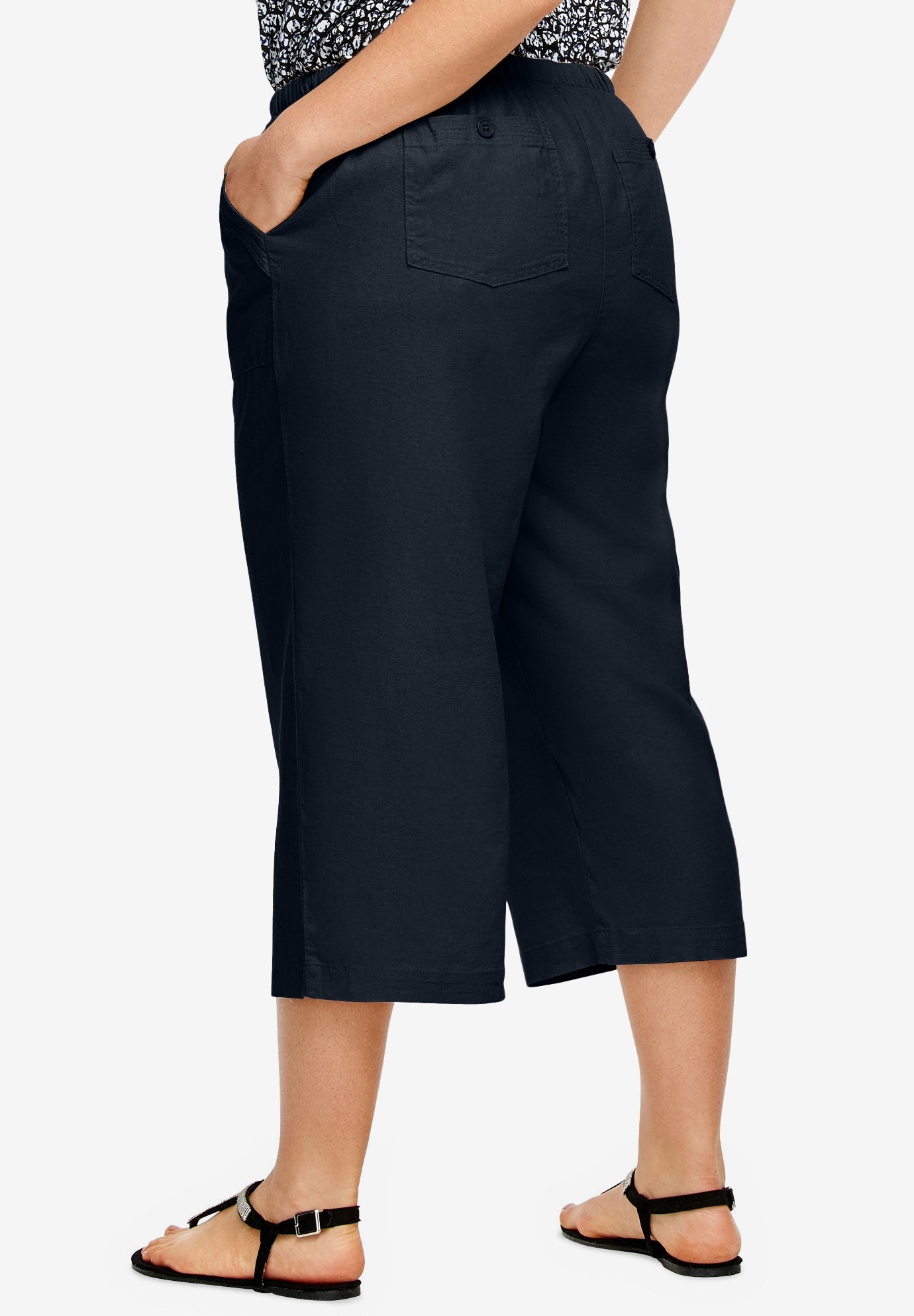 Linen-Blend Drawstring Capris image number 1