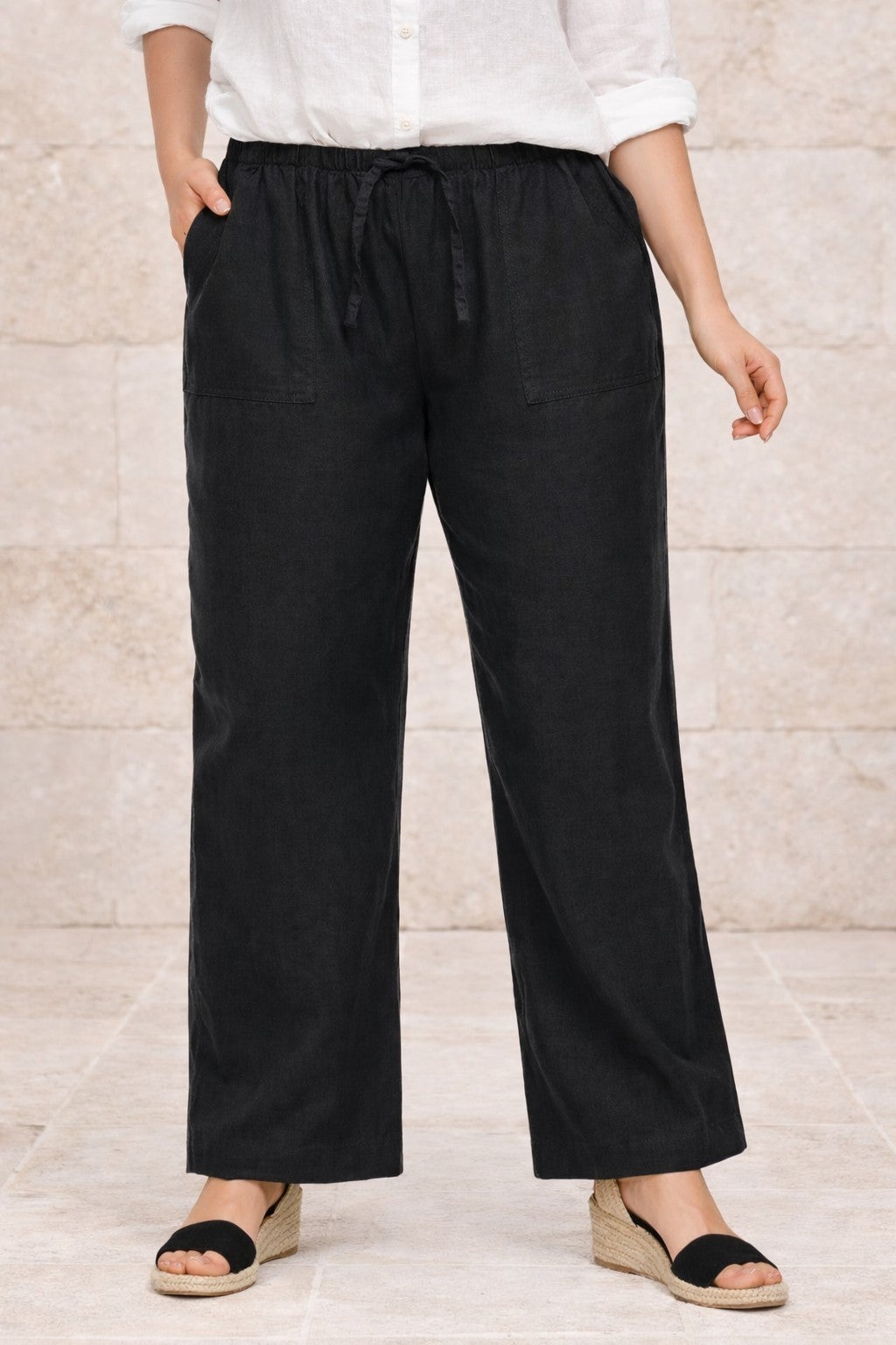 Linen-Blend Elastic Waist Drawstring Relaxed Pant image number 0