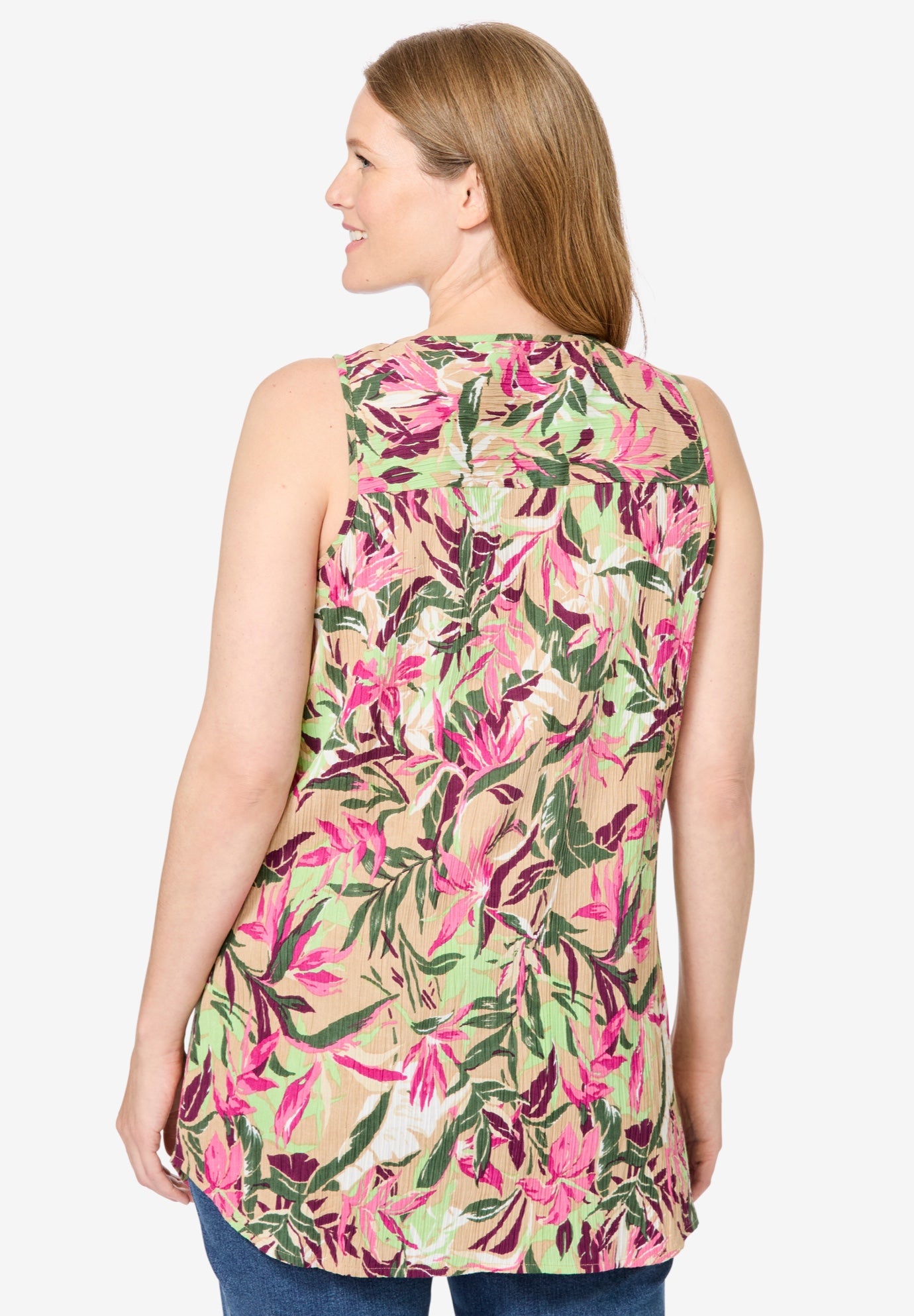 Sleeveless Pintuck Gauze Shirt image number 1