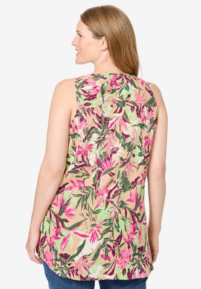 Sleeveless Pintuck Gauze Shirt image number 1