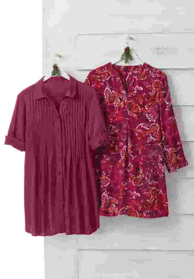 Rayon 7-Day Three-Quarter Sleeve Tab-Front Tunic image number 1