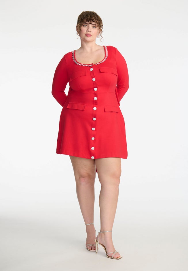 Eloquii X Kate Spade New York Dramatic Bow Rhinestone Mini Dress image number 1