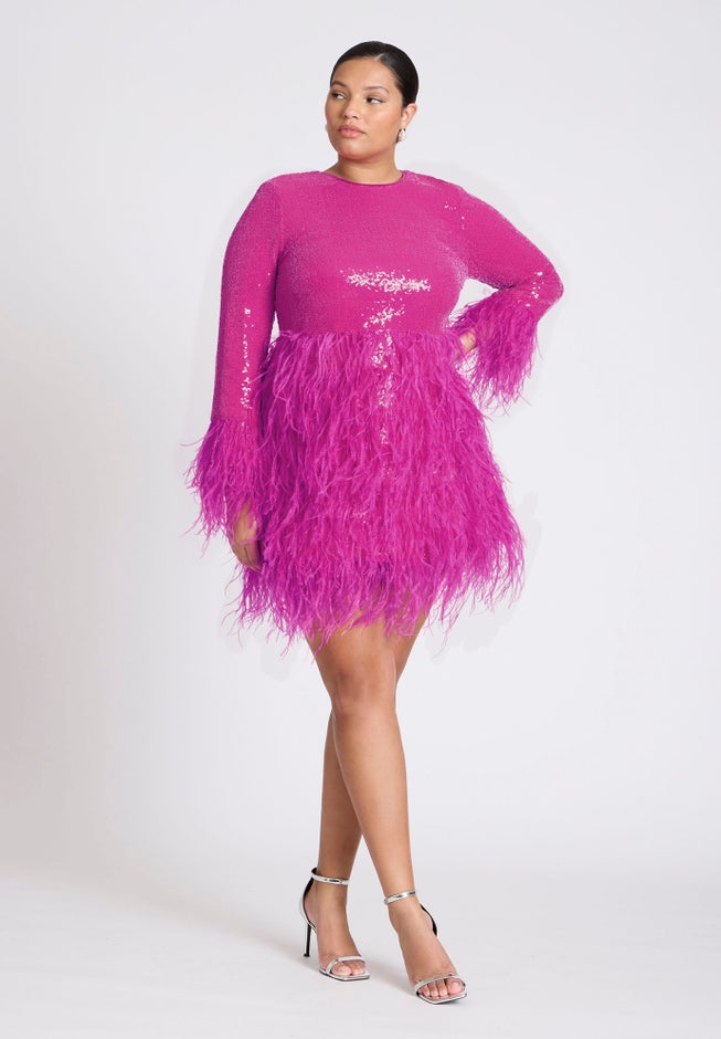 ELOQUII x kate spade new york Sequin And Feather Mini Dress image number 1