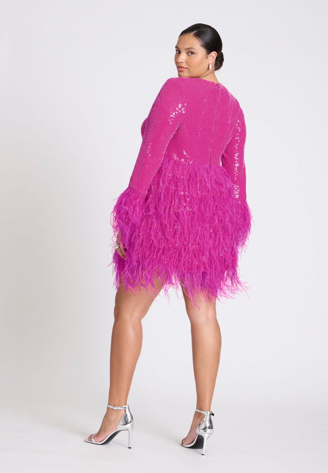 ELOQUII x kate spade new york Sequin And Feather Mini Dress image number 2