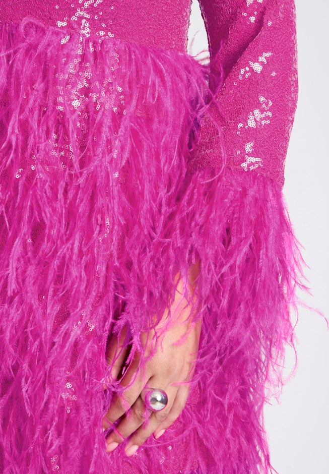 ELOQUII x kate spade new york Sequin And Feather Mini Dress image number 4