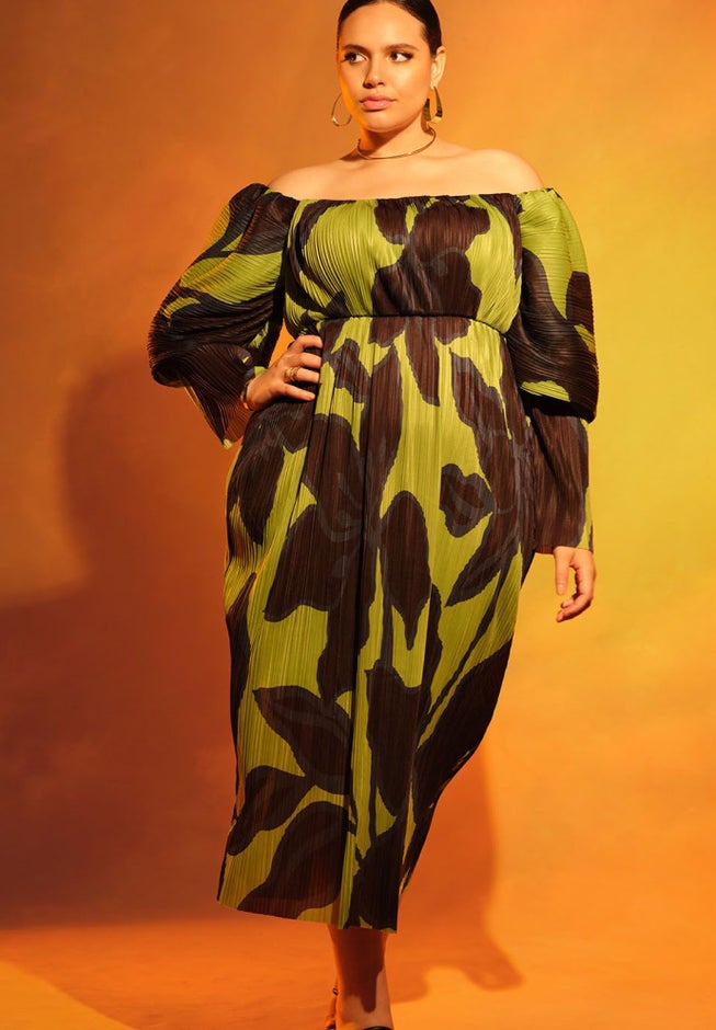 Off The Shoulder Pleated Dress image number null