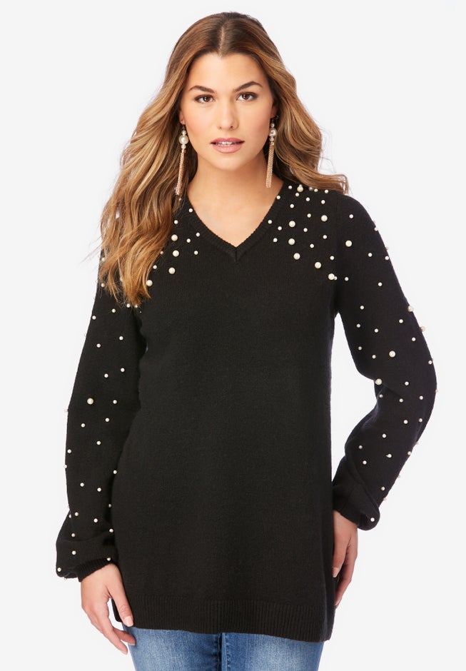 Embellished Pullover Sweater with Blouson Sleeves image number null