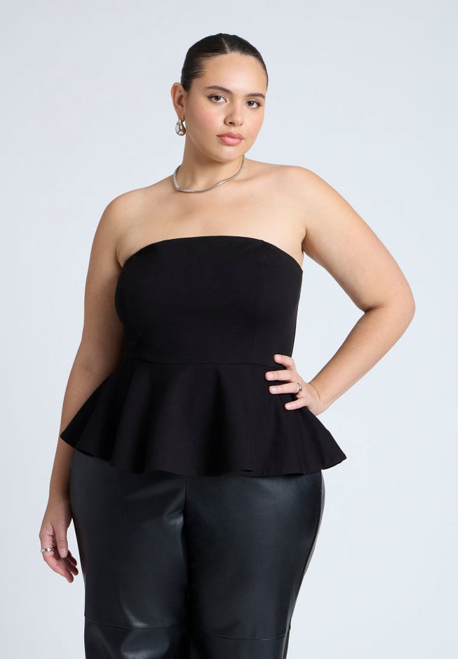 Strapless Flared Peplum Top image number null