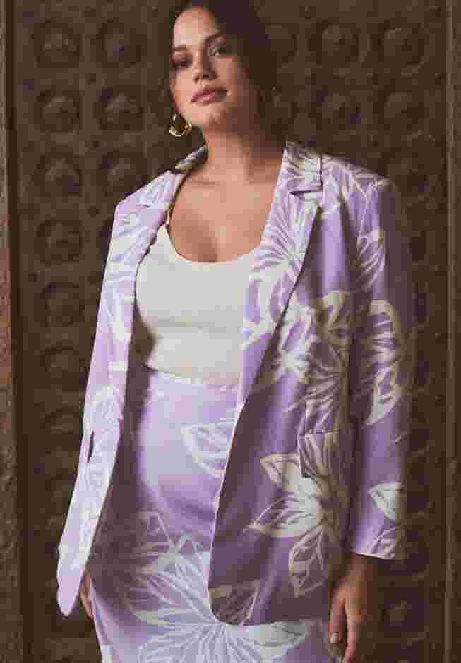 Printed Linen Oversized Blazer image number 3