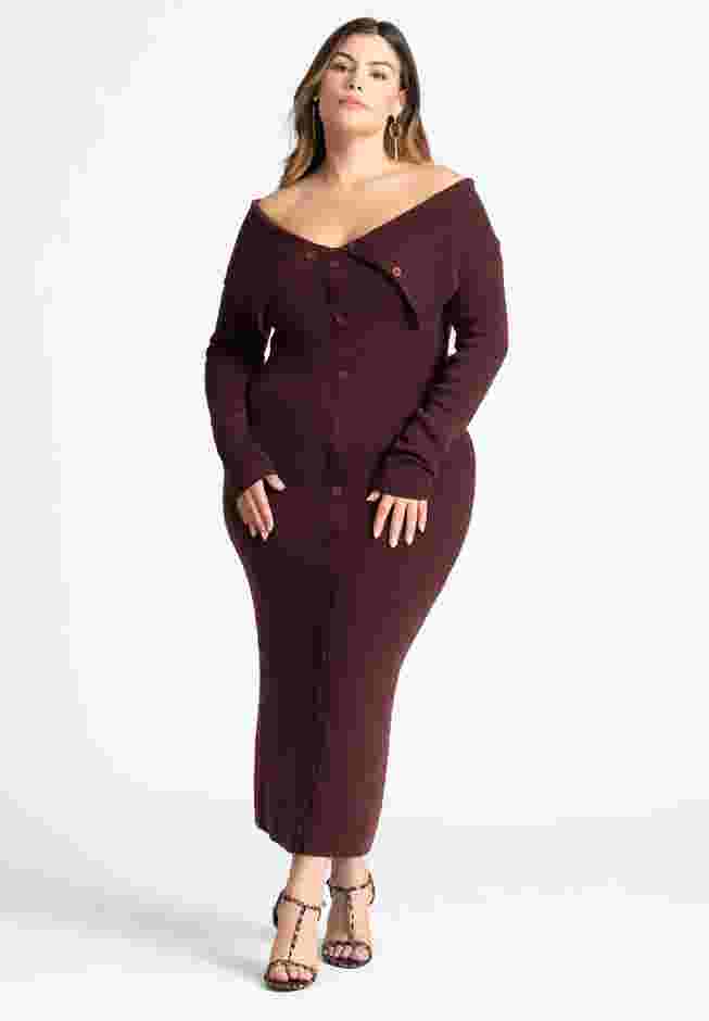 Off Shoulder Sweater Midi Dress image number 1