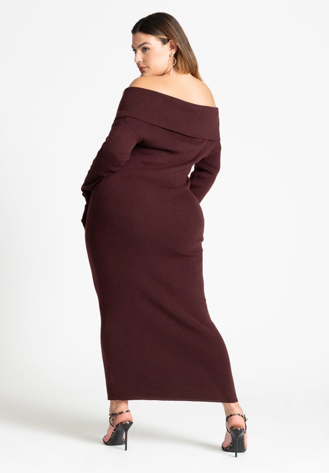 Off Shoulder Sweater Midi Dress image number null