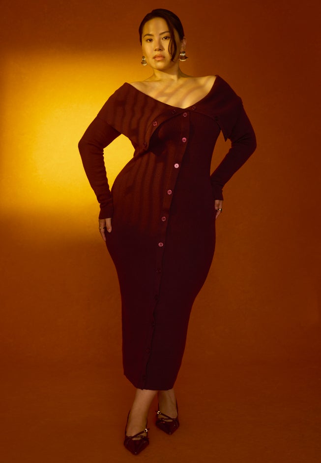 Off Shoulder Sweater Midi Dress image number null