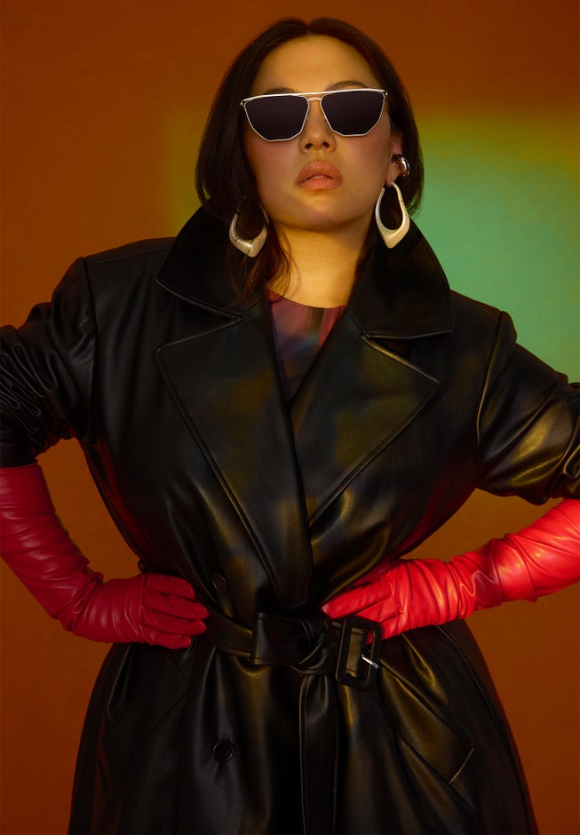 Faux Leather Trench Coat image number 4