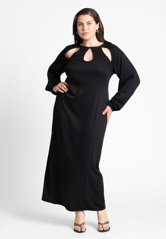 Cutout Neckline Puff Sleeve Dress image number null