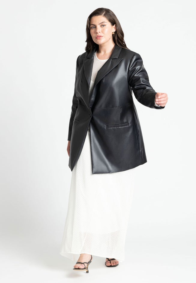 Sleek Faux Leather Blazer image number 3