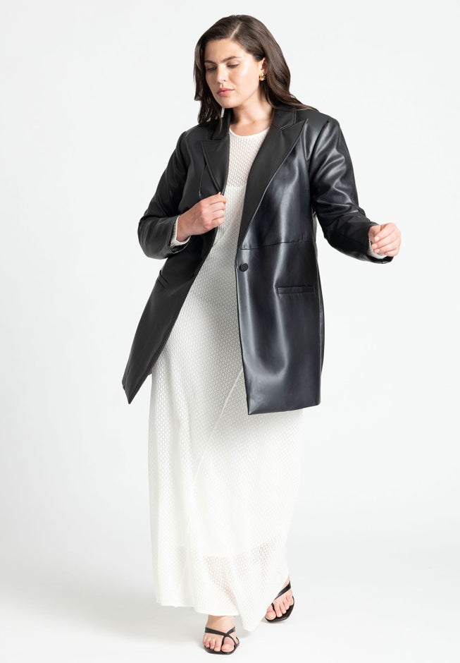 Sleek Faux Leather Blazer image number 4