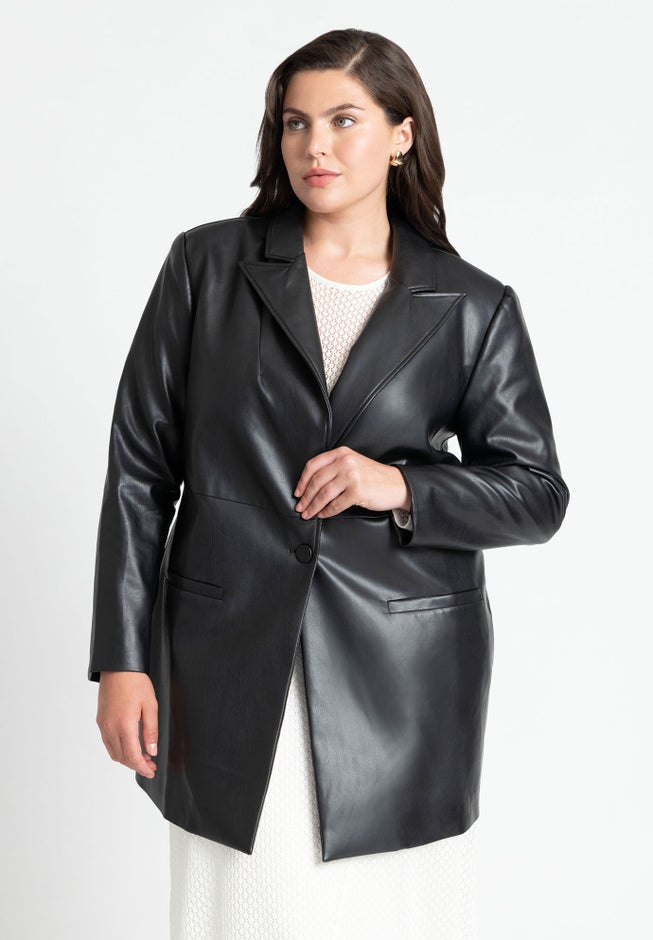Sleek Faux Leather Blazer image number 0