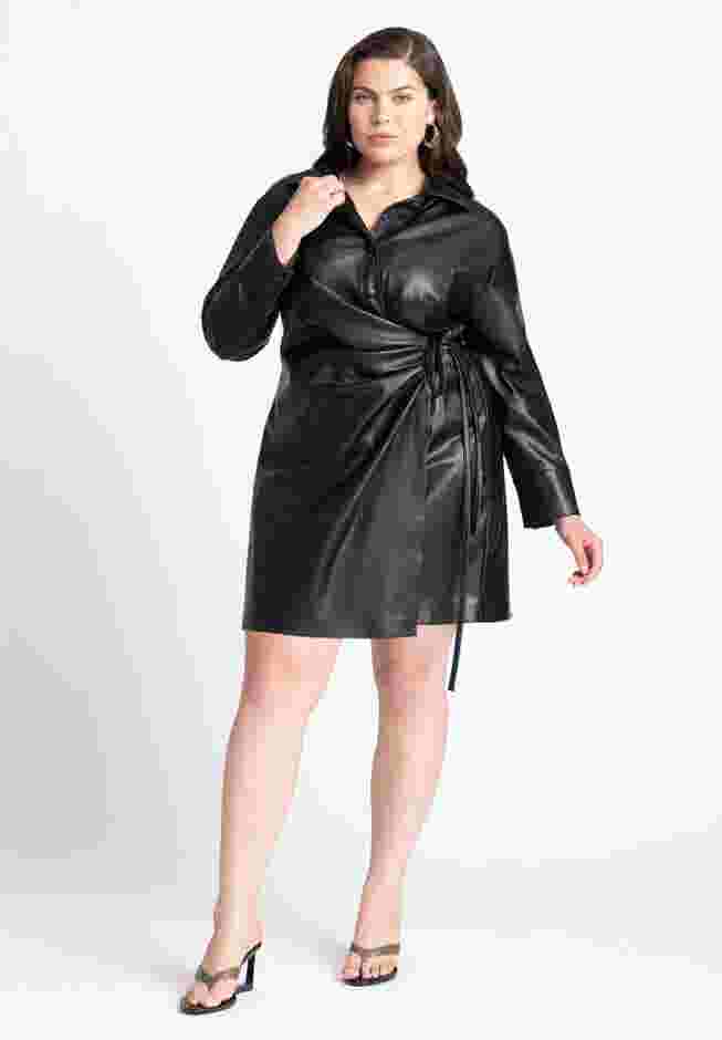 Faux Leather Wrap Detail Shirt Dress image number 0