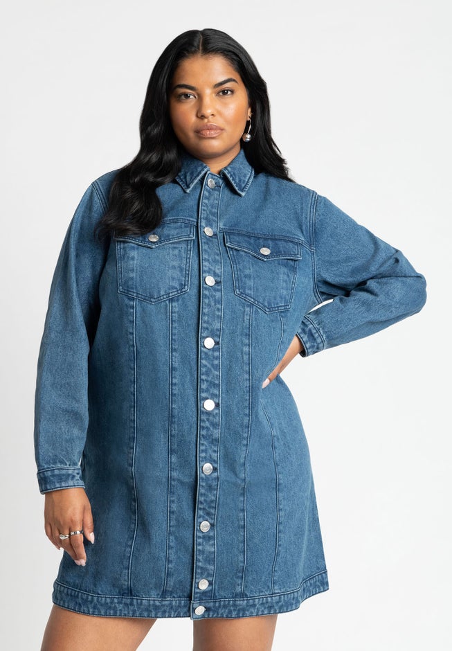 Denim Mini Shirt Dress image number 2