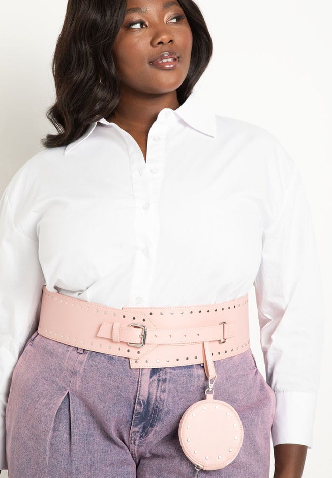 Wide Waist Studded Detail Belt with Pouch image number 0