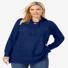 Waffle-Thermal Lace-Up Hoodie image number null