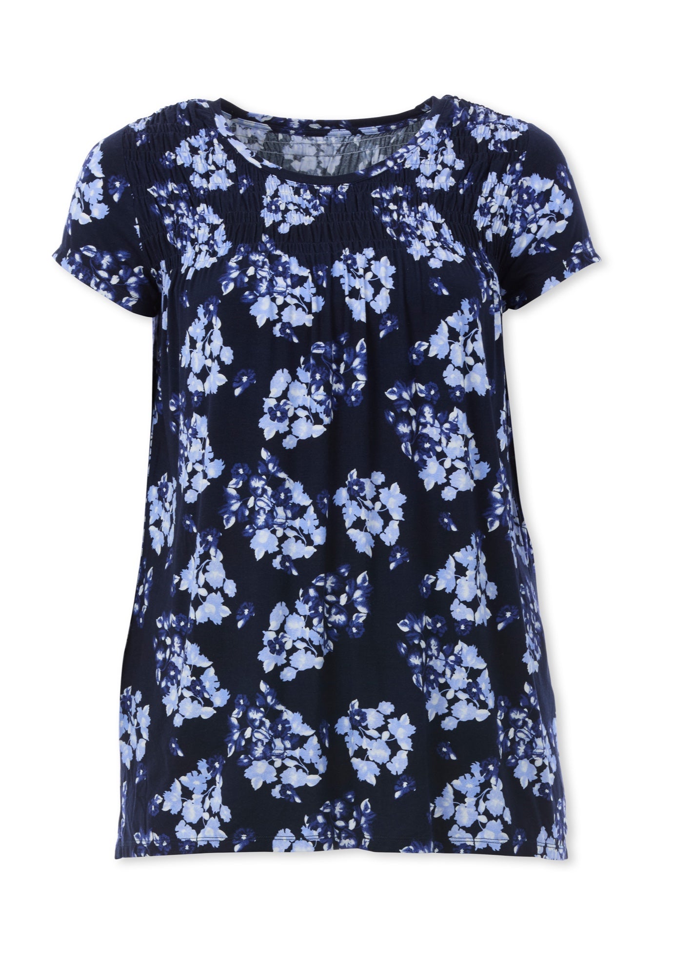 Stretch Jersey A-Line Cap Short Sleeve Smocked Tunic image number 2