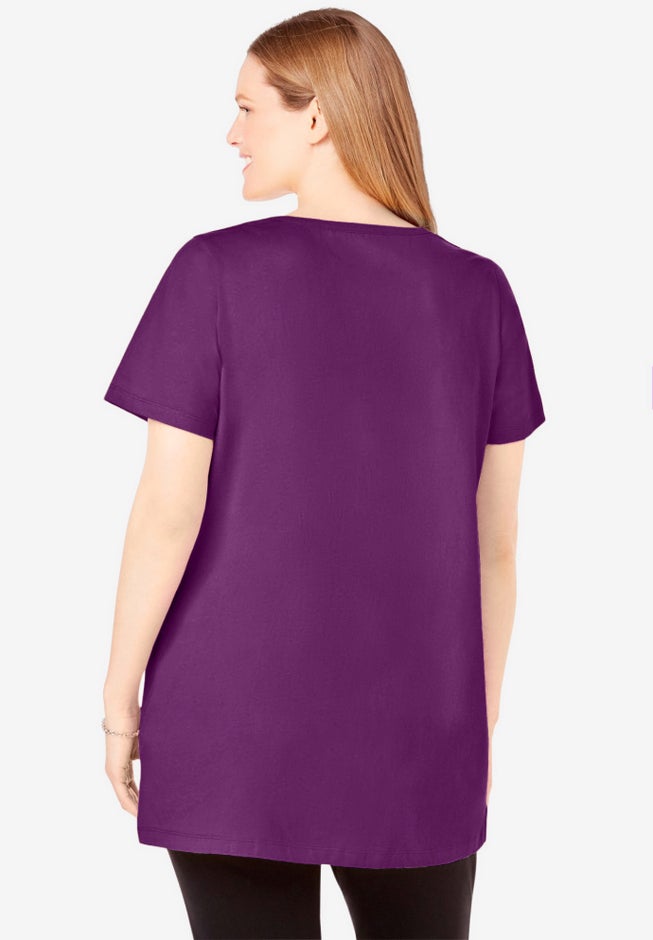 Perfect Short-Sleeve Scoop-Neck Henley Tunic image number 1