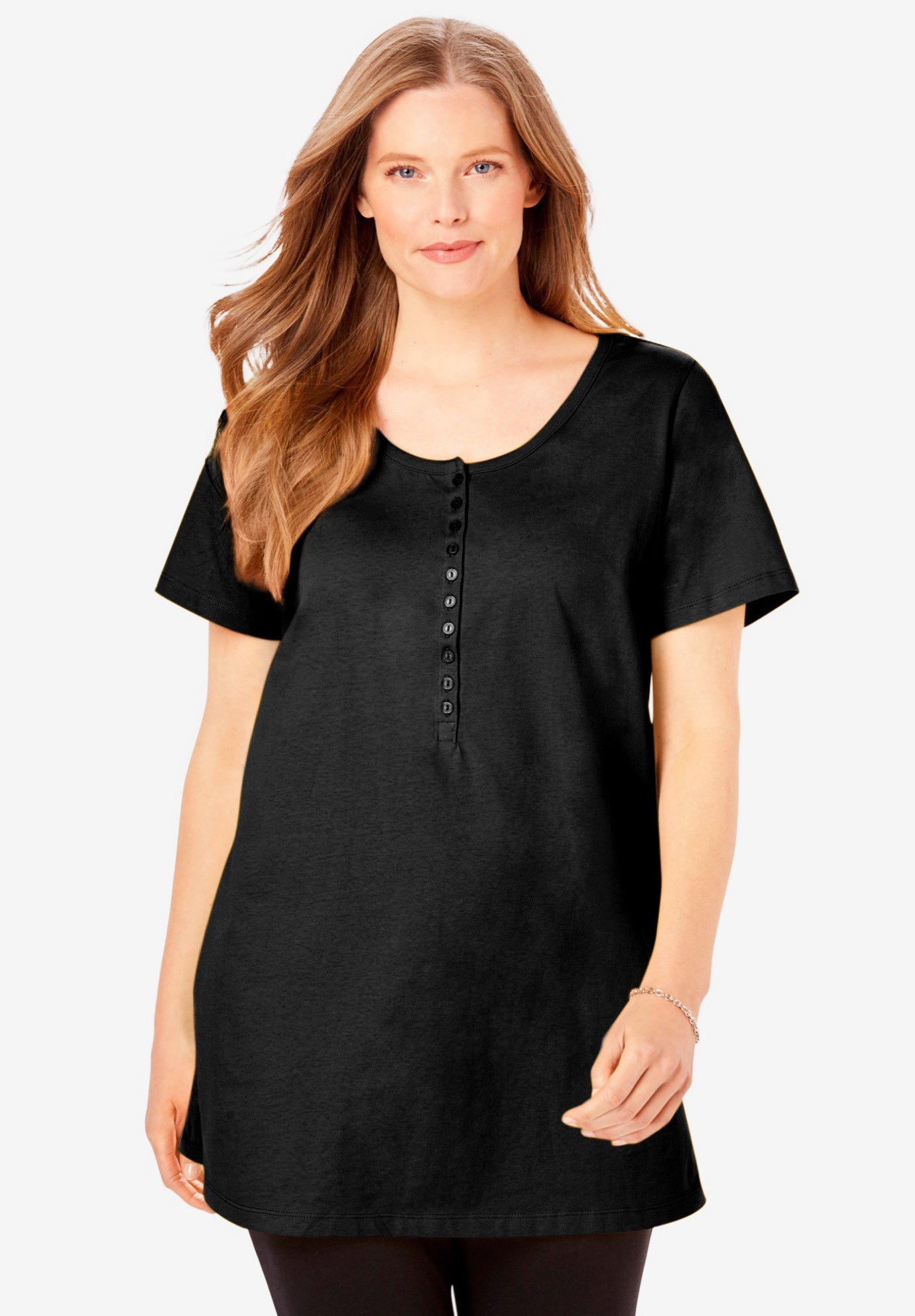 Perfect Short-Sleeve Scoop-Neck Henley Tunic image number 0