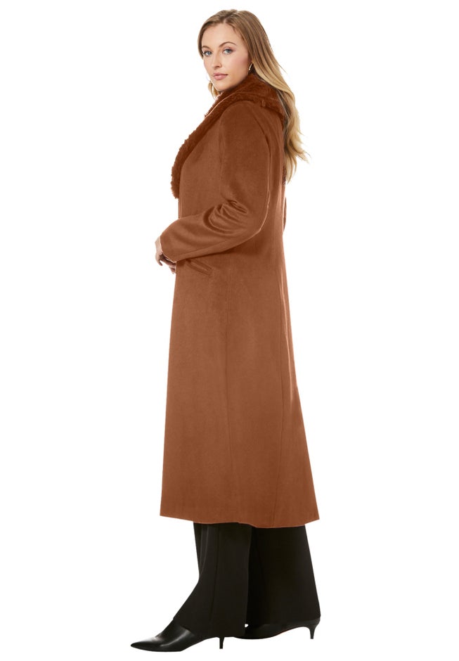 Long Wool-Blend Coat with Faux Fur Collar image number 3
