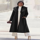 Long Wool-Blend Coat with Faux Fur Collar image number null