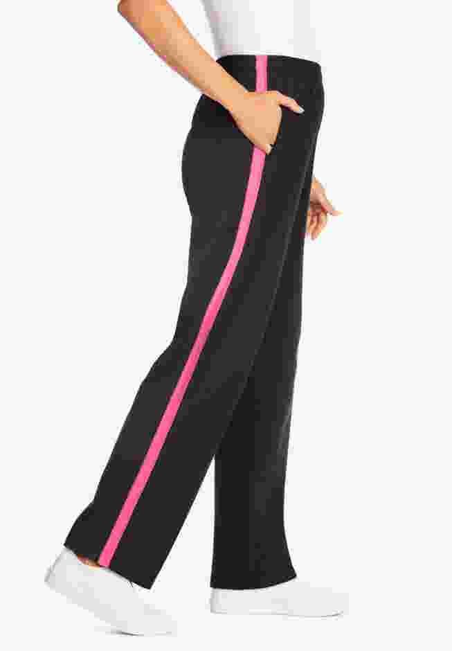 Women’s Plus-Size Cotton French Terry Straight-Leg Pull-On Side-Stripe Pants image number 2