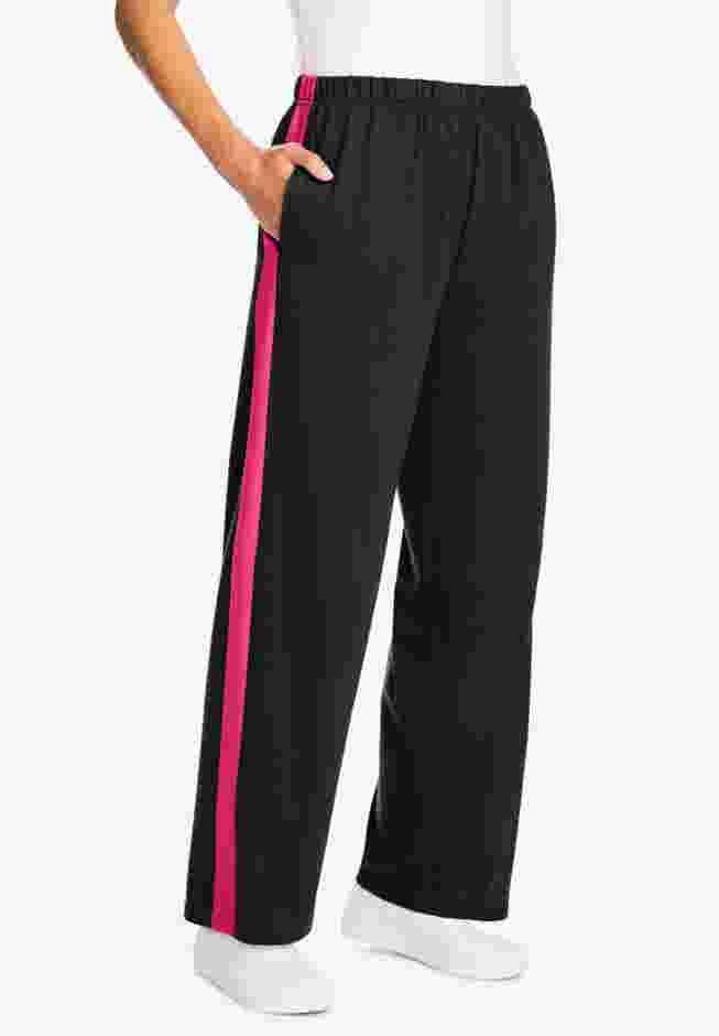 Women’s Plus-Size Cotton French Terry Straight-Leg Pull-On Side-Stripe Pants image number 0