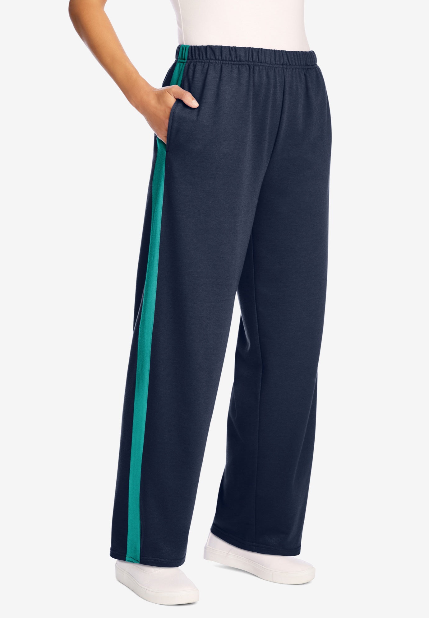 Cotton French Terry Straight-Leg Pull-On Side-Stripe Pants image number 0